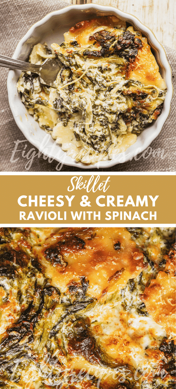 Skillet Cheesy And Creamy Ravioli With Spinach