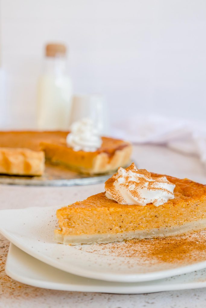 A delicious sweet potato pie, perfect for holiday dinners.