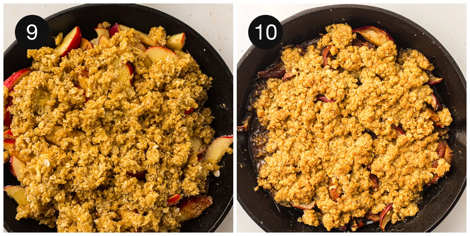 Golden baked oat crumble topping fresh out of the oven