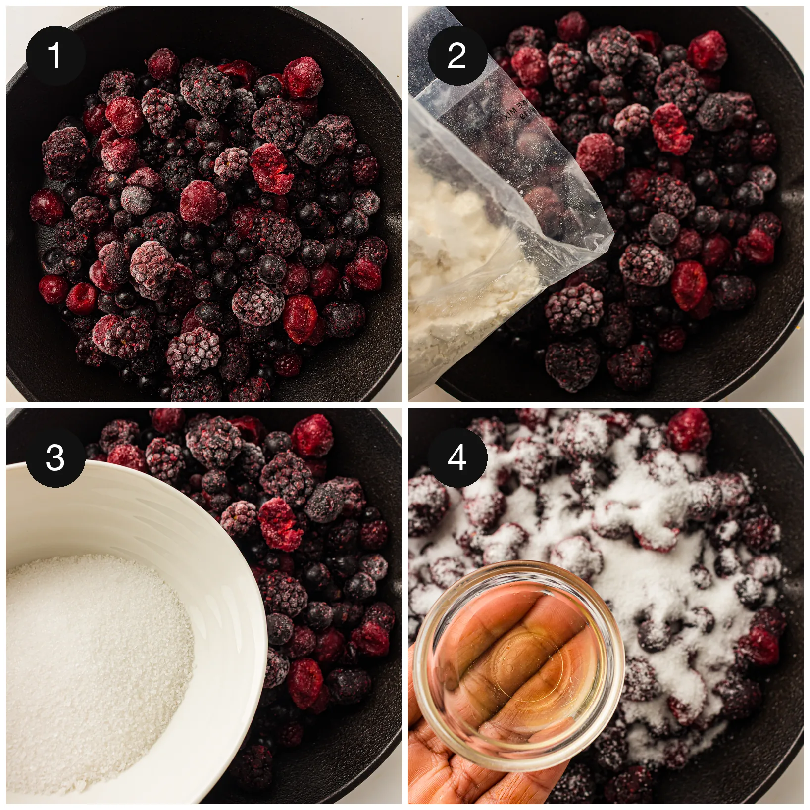 Spreading mixed fruit evenly across a greased baking dish