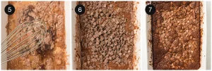 Baked chocolate dump cake with a set top and melted chocolate chips
