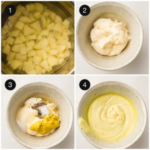 Diced spuds in a pot of cold water