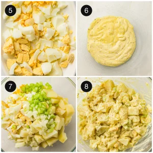 Chopped hard-boiled eggs on a board