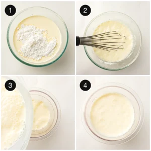 Whisking the base smooth before pouring it into the pint