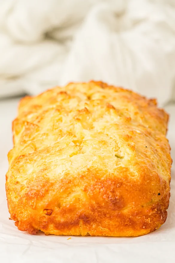 High protein cottage cheese bread loaf, sliced and ready to serve