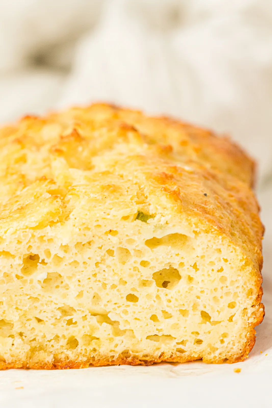 Close up of a soft, moist slice with a tender crumb