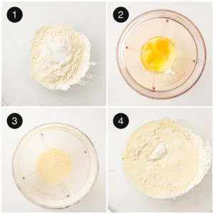 Smooth cottage cheese and egg batter being stirred together in a mixing bowl