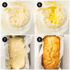 Baked cottage cheese bread with a golden top, fresh from the oven