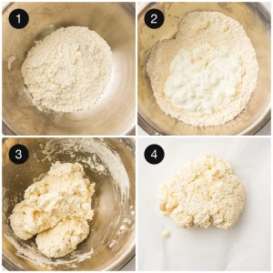 Mixing a soft dough in a glass bowl