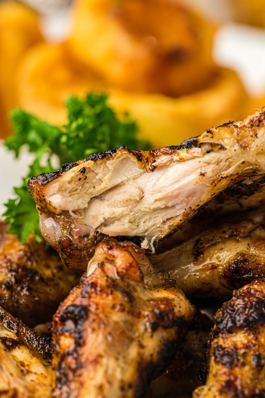Close up of crispy, blistered, charred skin