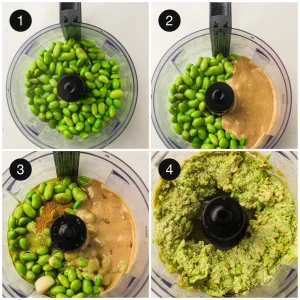 Beans, tahini, lemon, and garlic in the food processor