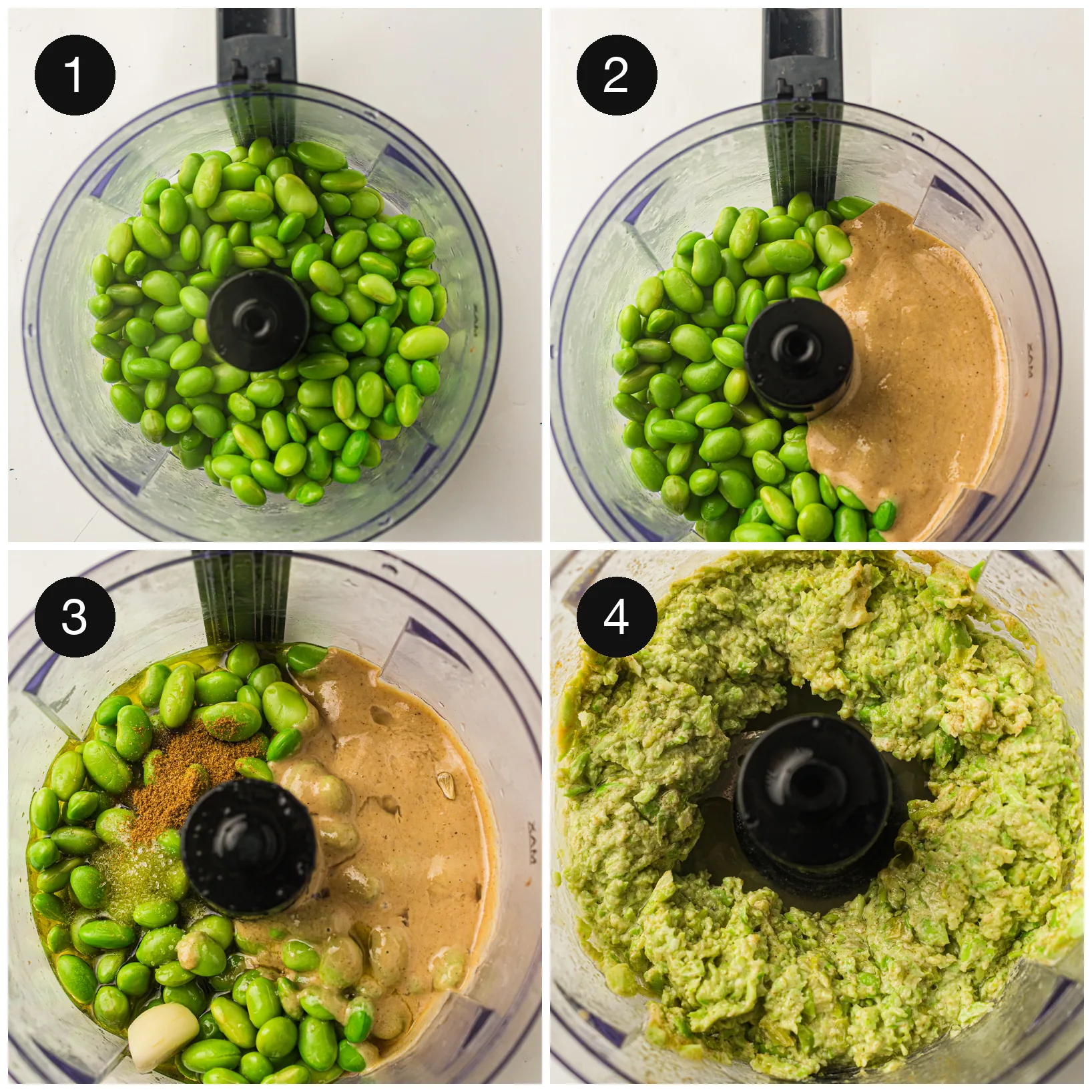 Beans, tahini, lemon, and garlic in the food processor