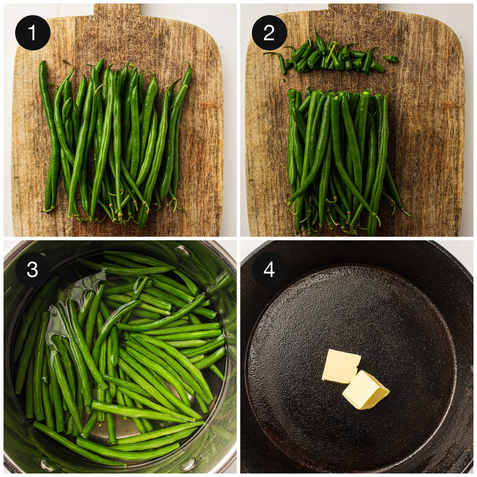 Blanching the green beans until bright and just tender