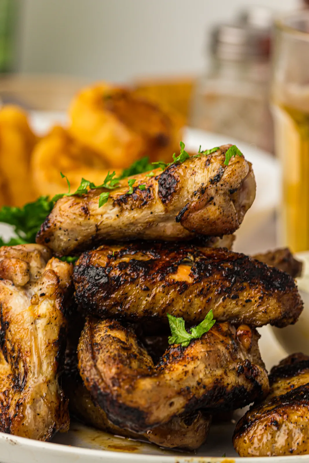 Smoky, charred pieces served on a platter, ready to eat