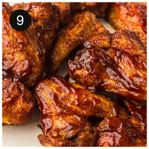Sticky, glossy BBQ-glazed pieces piled on a platter