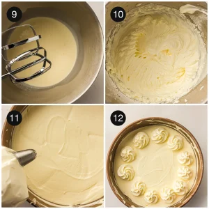 Spreading the smooth filling over the chilled crust