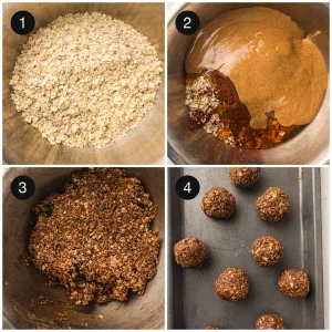 Stirring a sticky no-bake mixture in a bowl