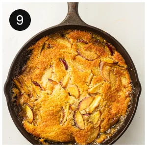 The dessert baked golden brown and bubbling at the edges