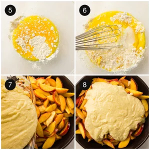 Batter poured evenly over the fruit before baking