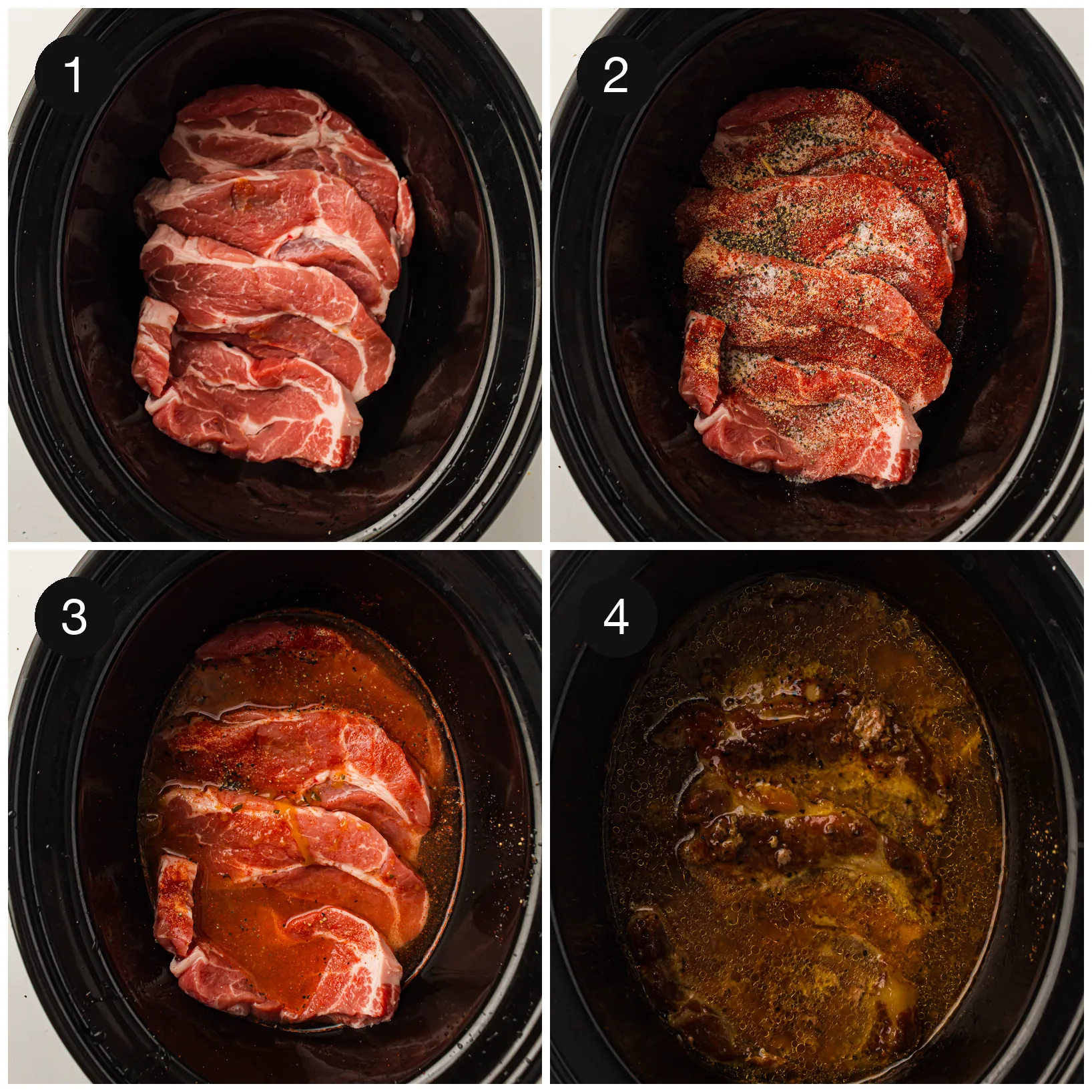 Seasoned meat arranged in the pot before cooking