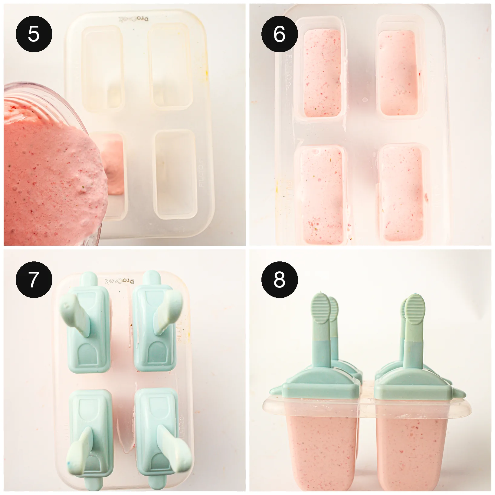 Pouring the blended mixture into popsicle molds