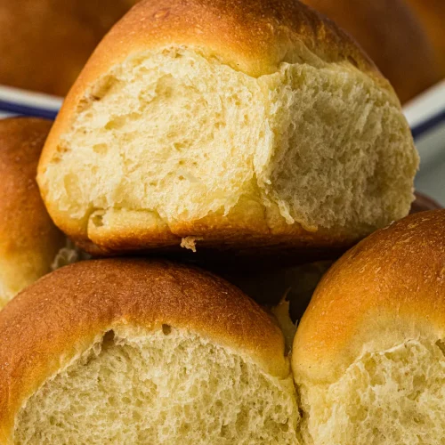 Soft dinner rolls in a baking dish
