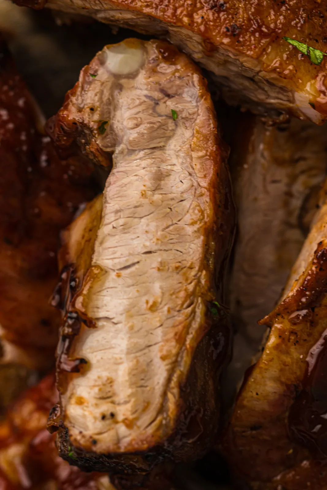 Close up of tender, juicy pork pulled from the bone