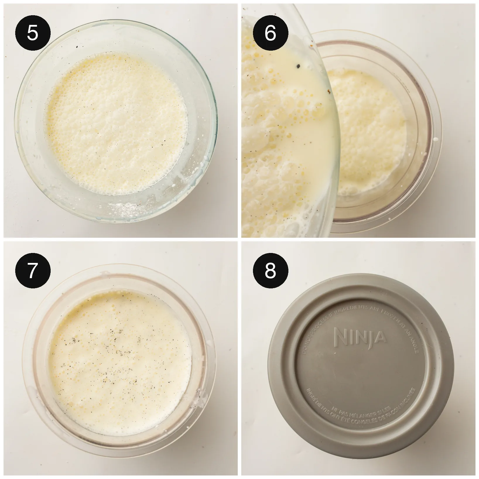 The speckled base whisked smooth before freezing