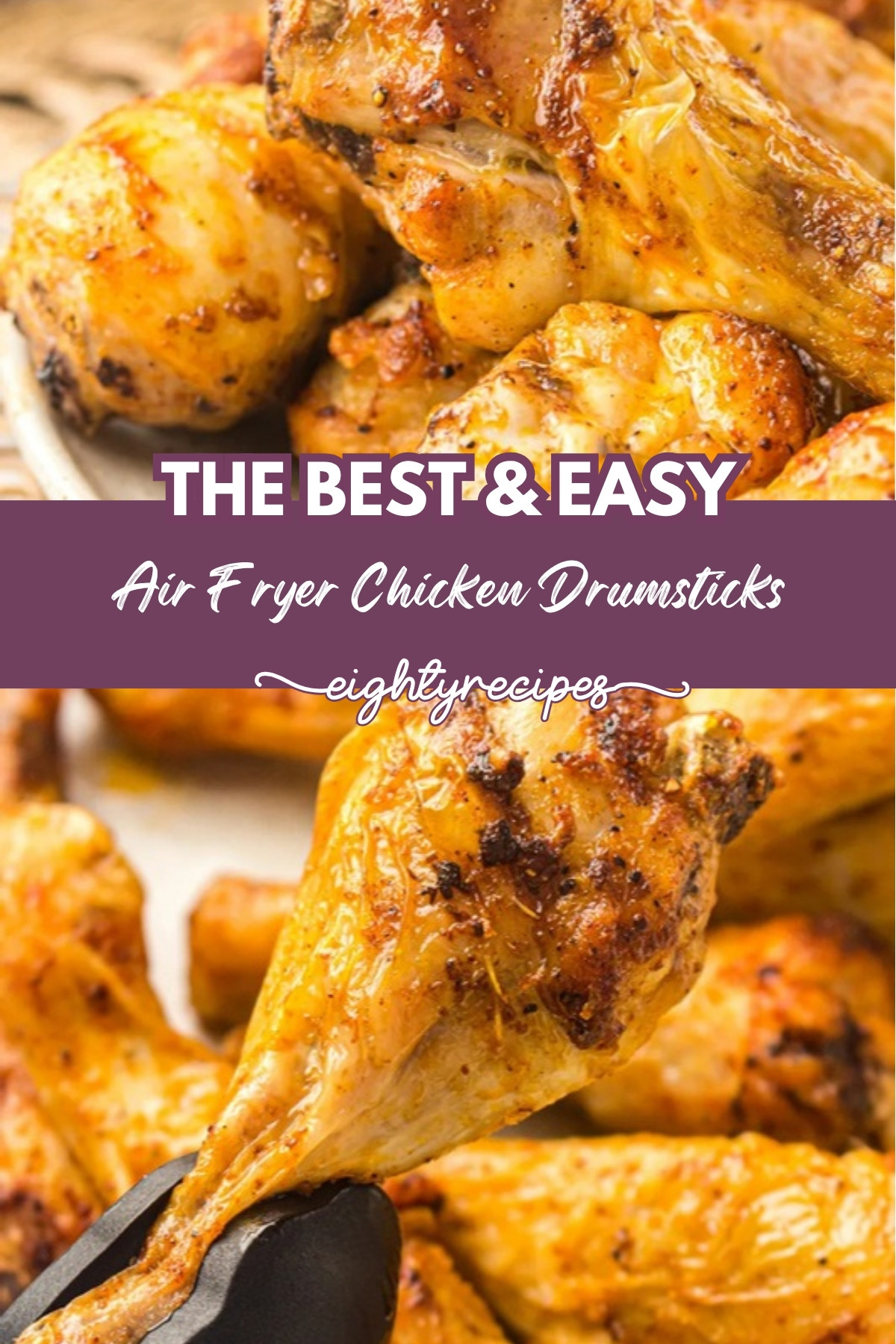 Air fryer chicken drumsticks recipe pin for Pinterest