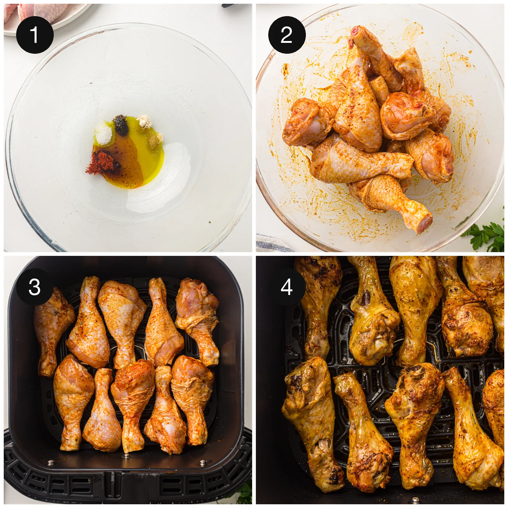 Drumsticks tossed in a bowl with a red spice rub