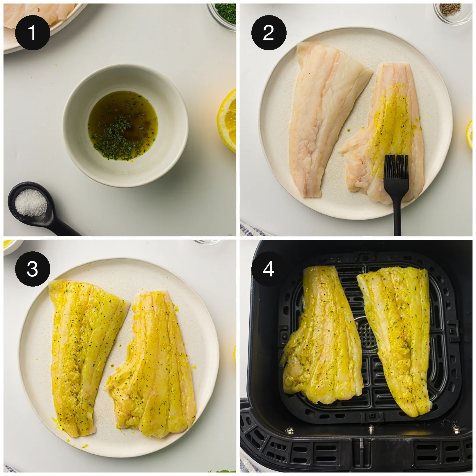 Oil, lemon juice and dried herbs stirred together in a small bowl