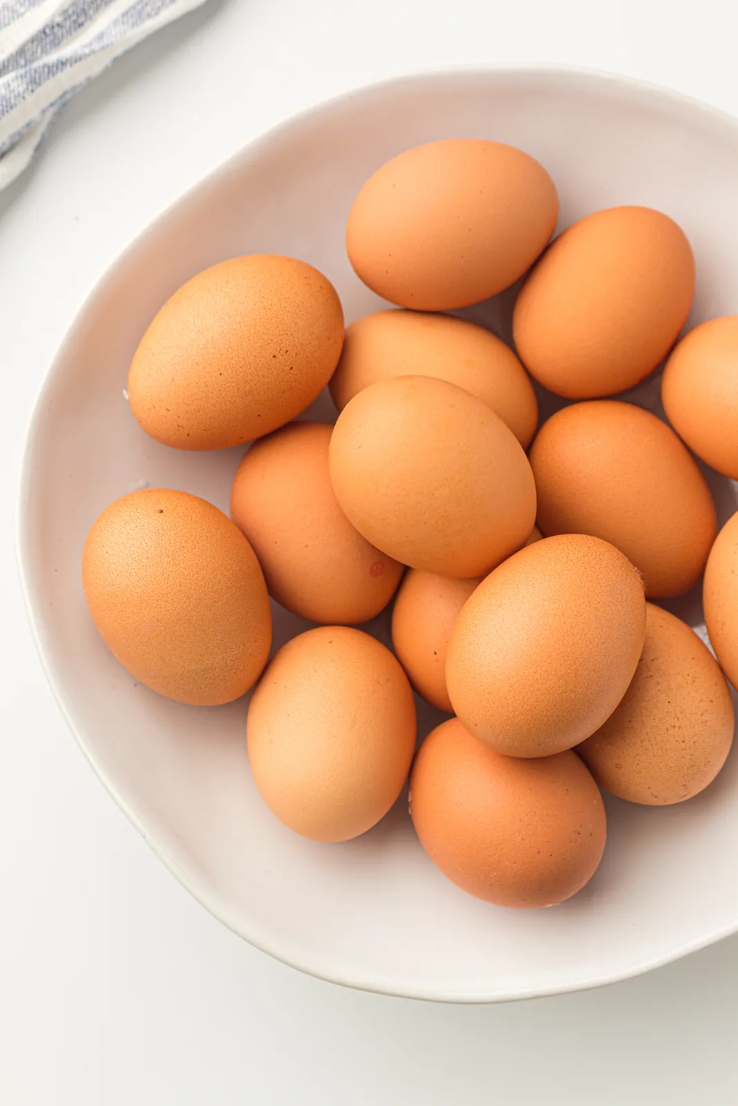 Ingredients for air fryer hard boiled eggs: nine medium eggs at room temperature