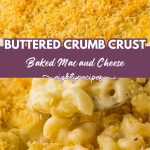 Baked mac and cheese with a crumb crust and a creamy scoop