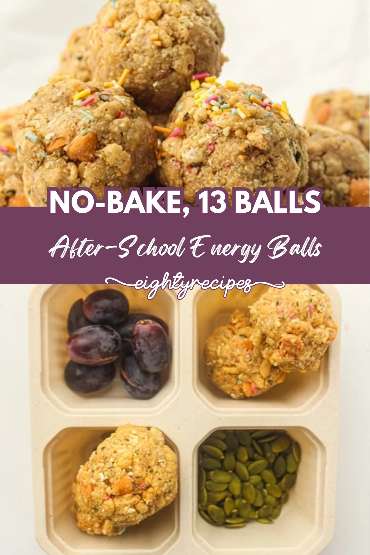 Energy balls stacked on parchment and packed into a lunch box