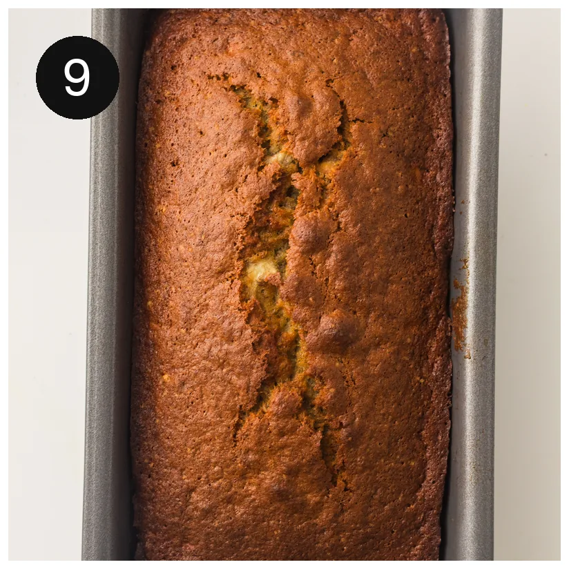 Batter poured into a lined loaf tin ready for the oven