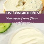 Homemade cream cheese spread on a bagel and in a bowl