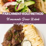 Doner kebab on flatbread with salad and yogurt sauce