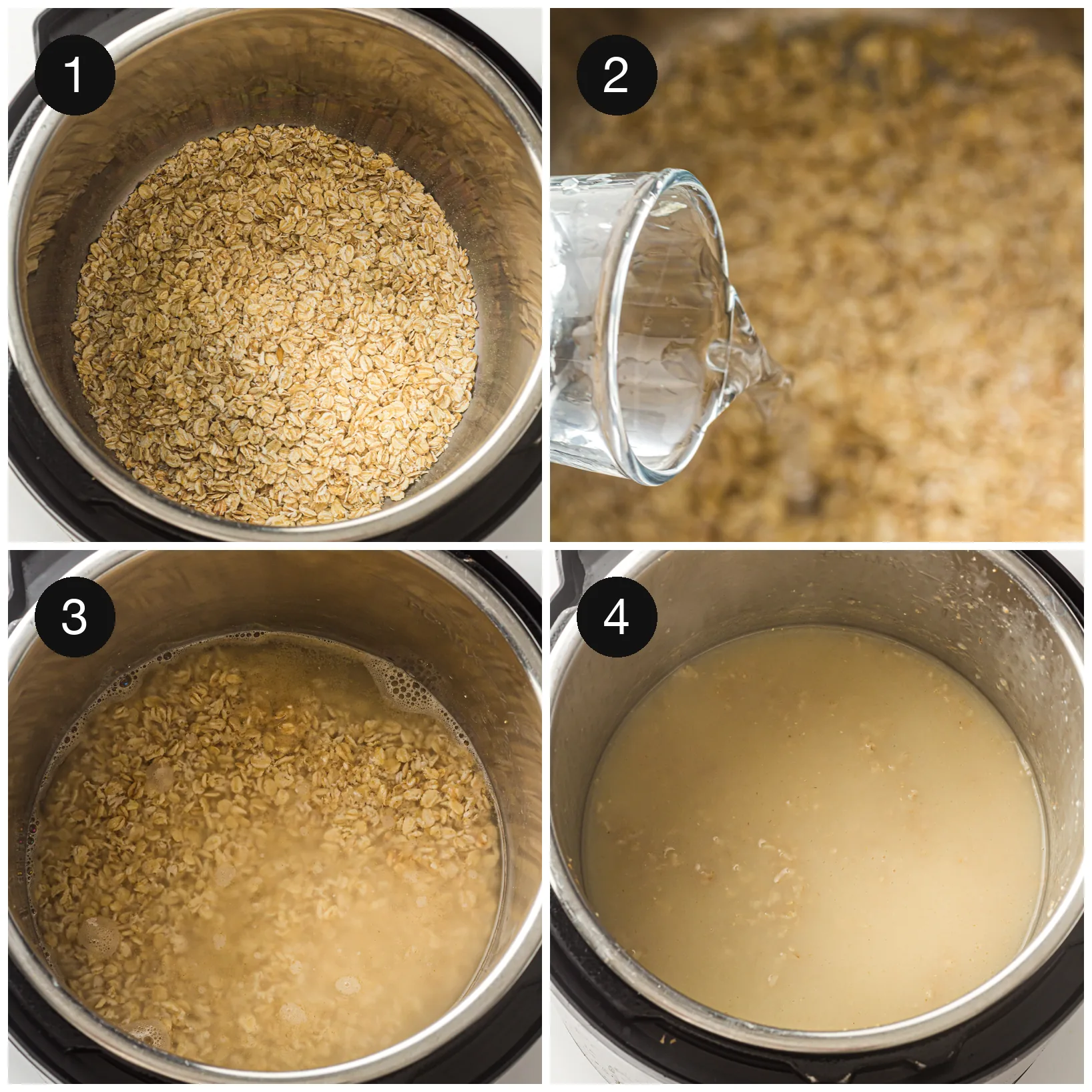 Dry rolled flakes and water stirred together in the inner pot