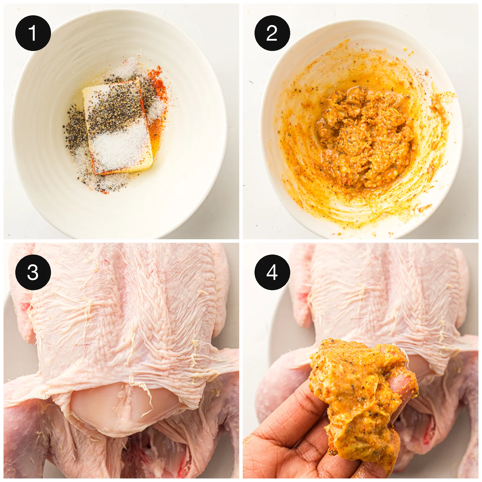 Softened butter mashed with paprika, garlic powder, salt and pepper in a small bowl