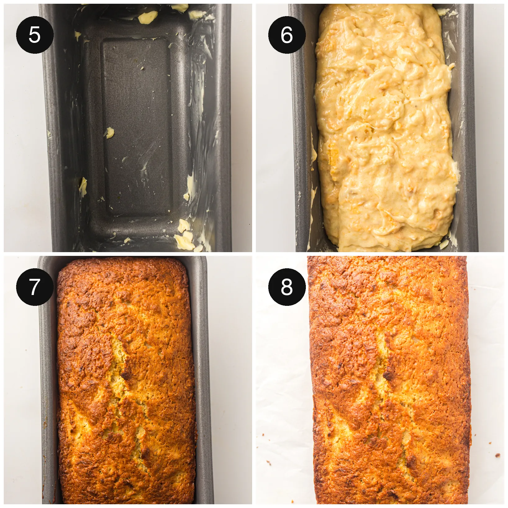 The batter smoothed into a lined tin and the finished golden loaf