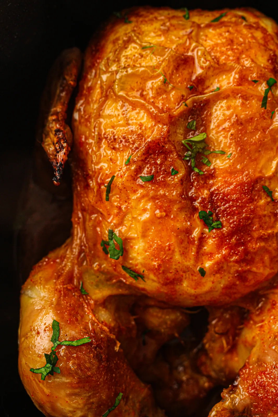 Deeply burnished skin after fifteen minutes in a hot oven