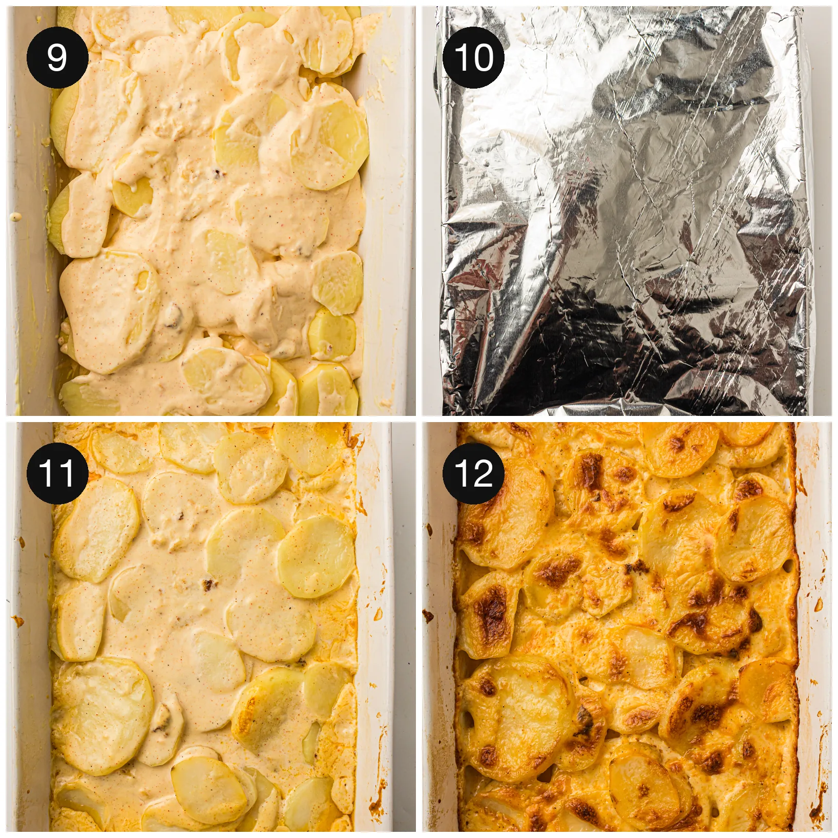 The dish sealed with foil, then baked uncovered until golden on top