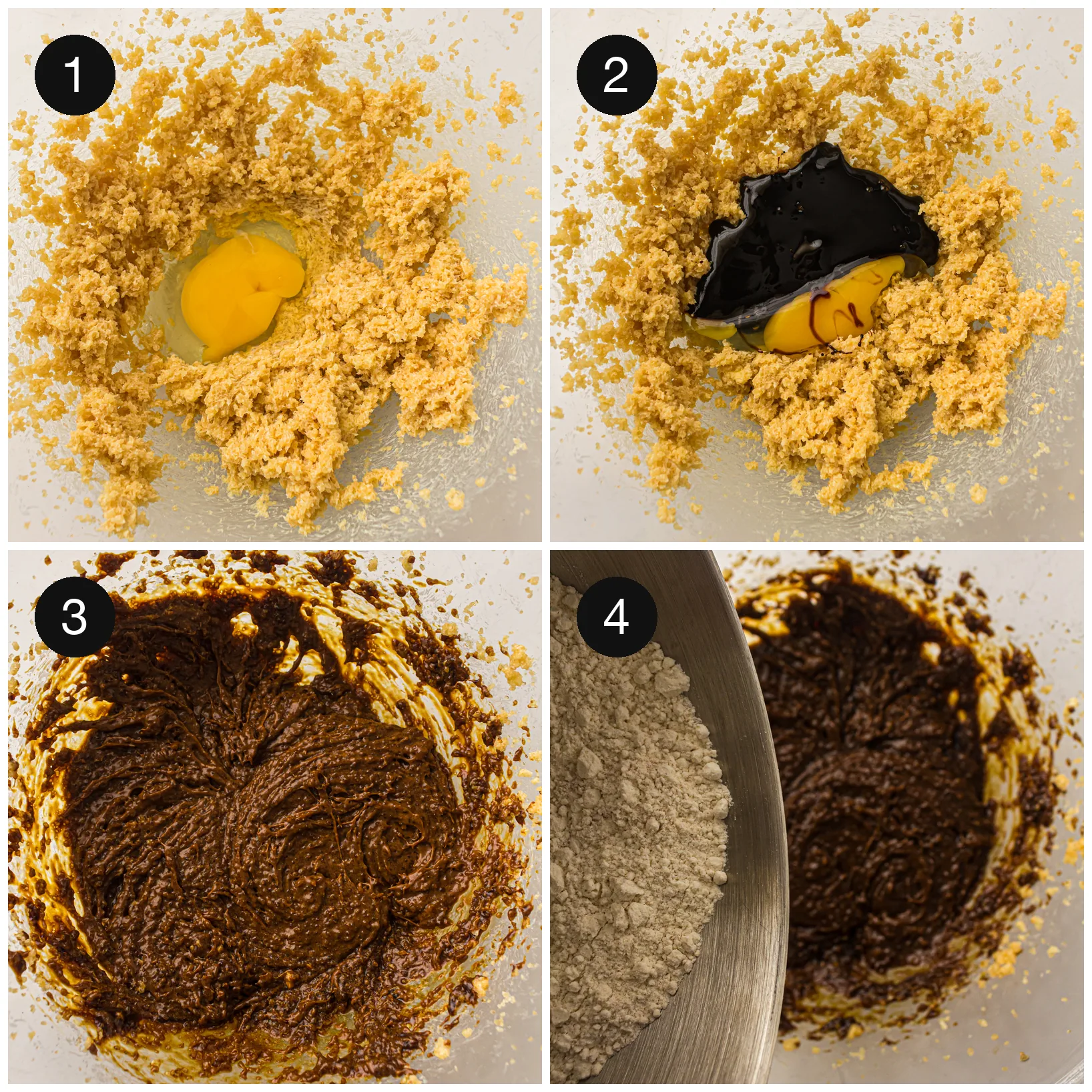 Butter and brown sugar creamed together, then the egg and dark treacle beaten through