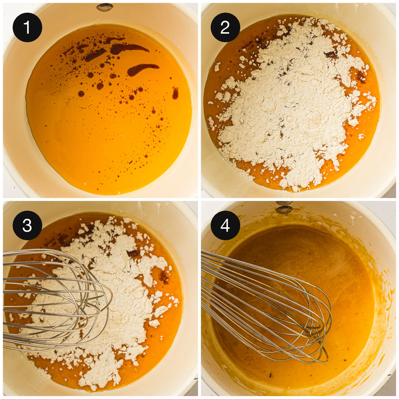 Drippings warming in a pan, then flour whisked in to make a smooth paste