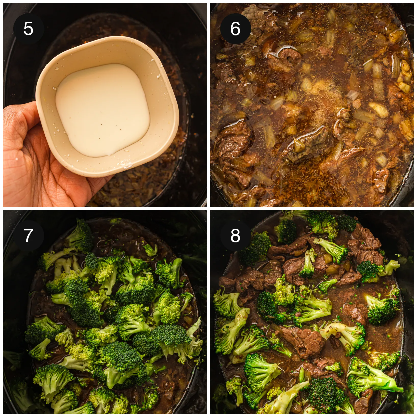 Green florets scattered over the top, then folded through the glossy sauce