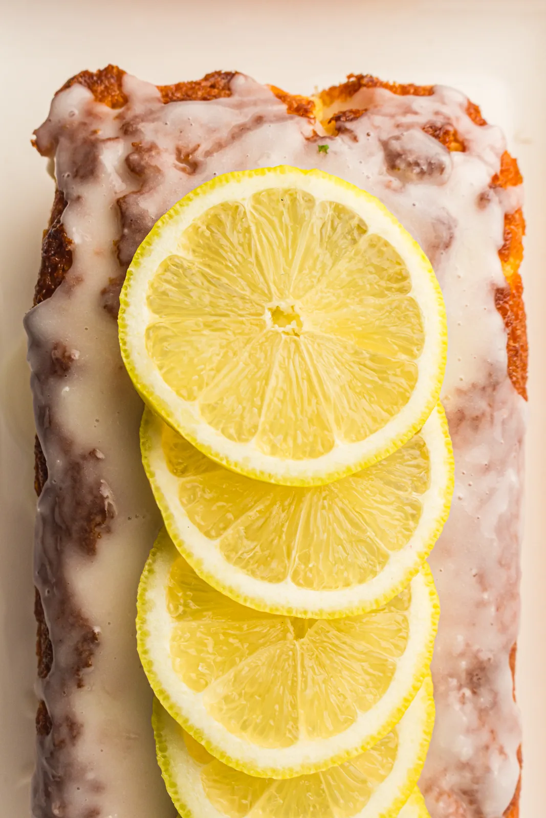 The glazed loaf topped with thin citrus slices