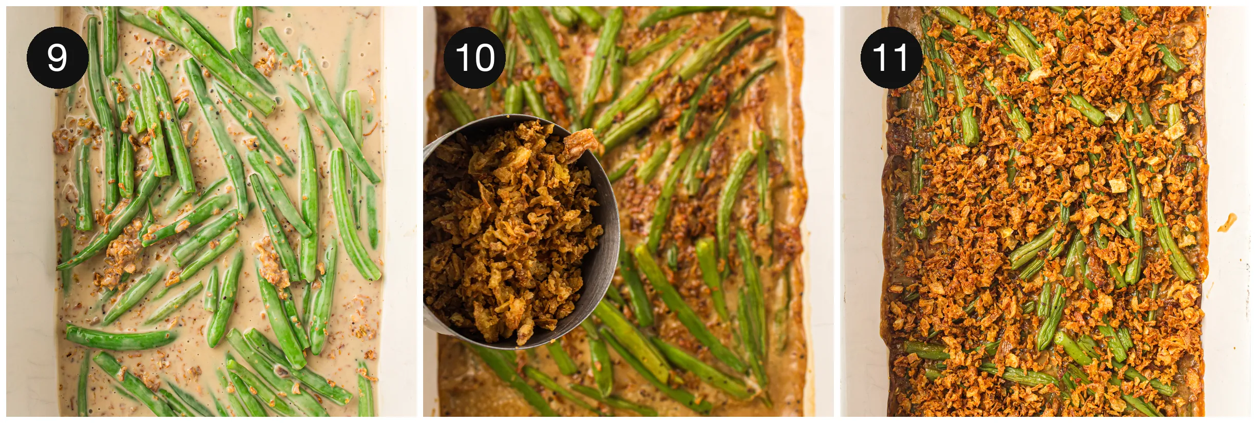 The mixture spread into a dish, then topped with onions and baked until golden