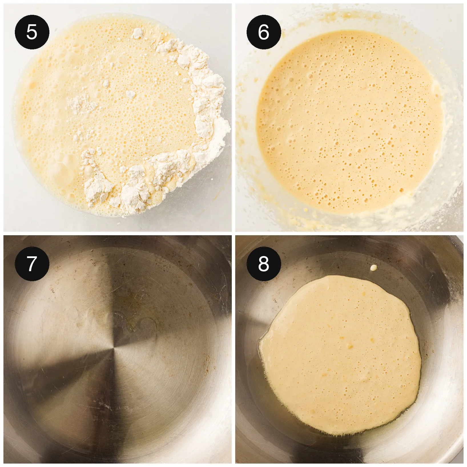 The lumpy finished batter beside a lightly greased skillet warming up