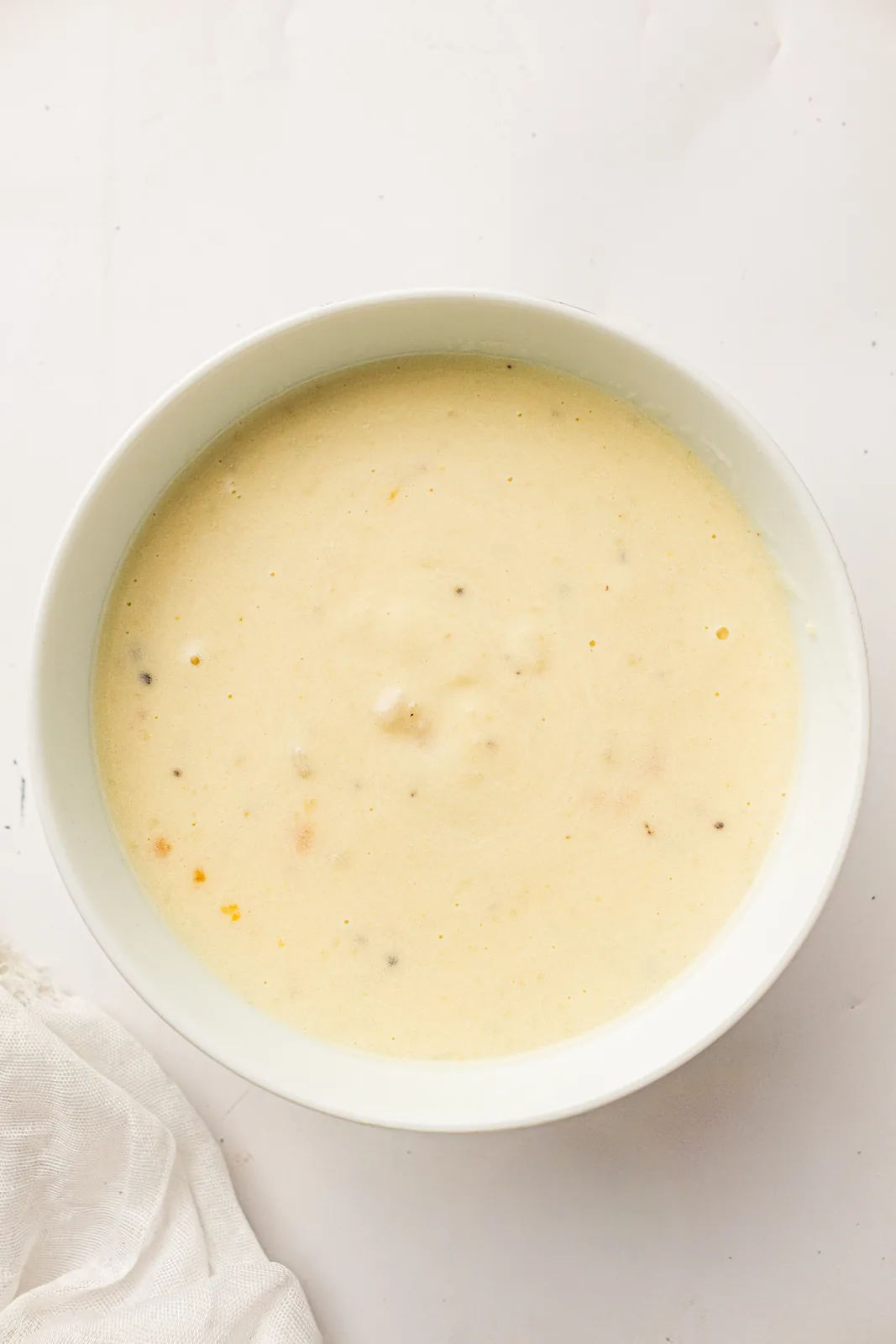 A plain blended bowl in white china with no toppings