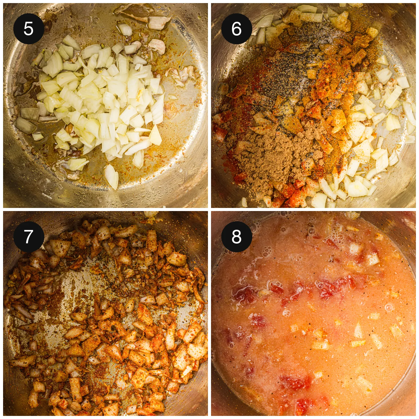 Diced onion softening in the pot, then the spices going in and toasting